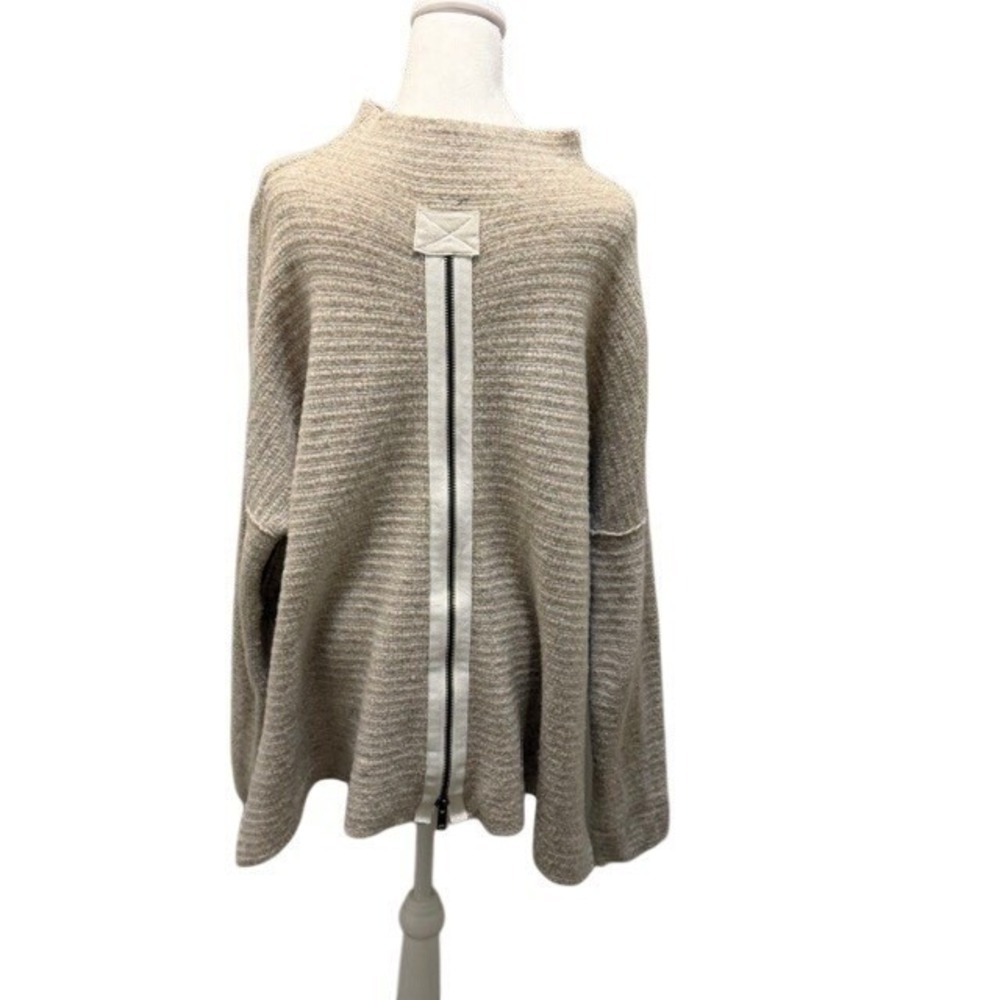 Free People Arctic Fox Womens L Oversized Knit Sweater Mock Neck Full Zip Back
